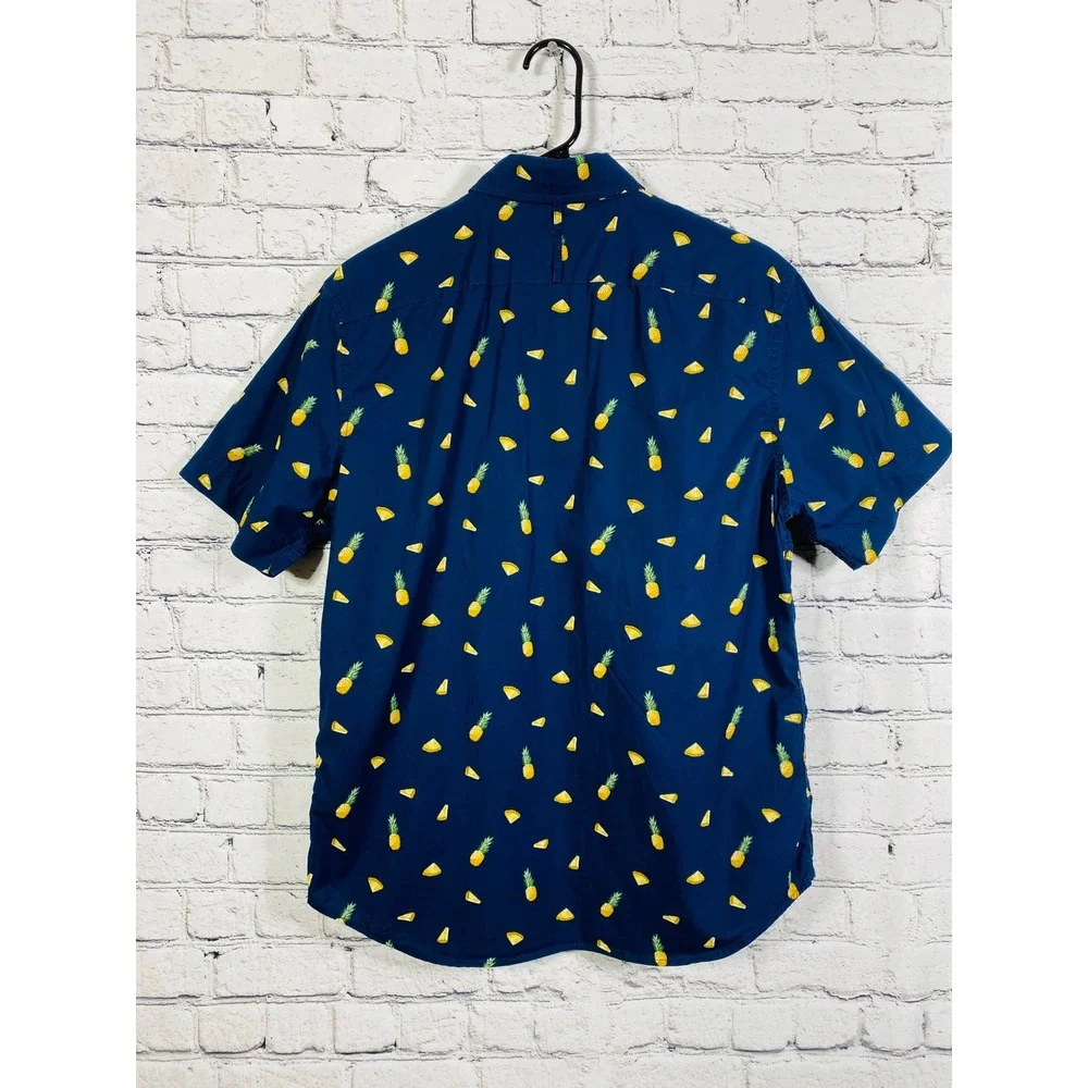 Banana Republic Shirt Mens Slim Luxe Poplin Pineapple Navy Blue M Fruit